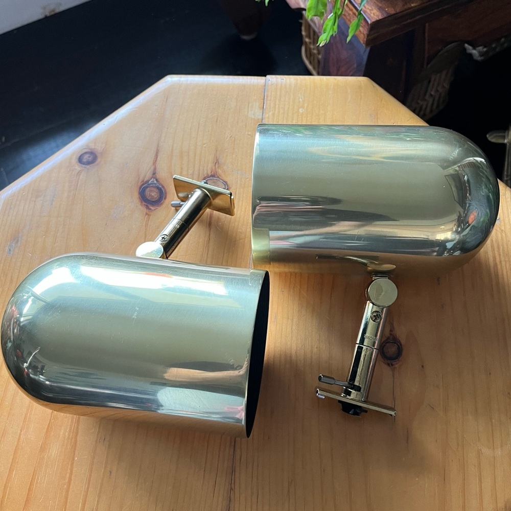 Vintage Lightolier Brass Track Lights MCM Pair Bullet Mid Century Gold Canisters